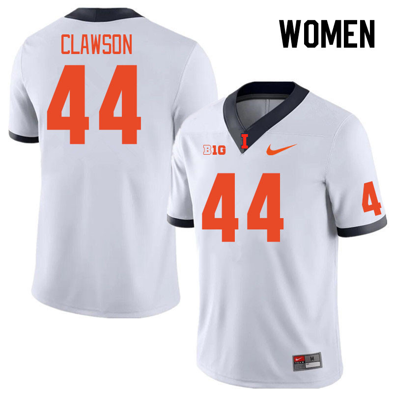 Women #44 Ben Clawson Illinois Fighting Illini College Football Jerseys Stitched Sale-White